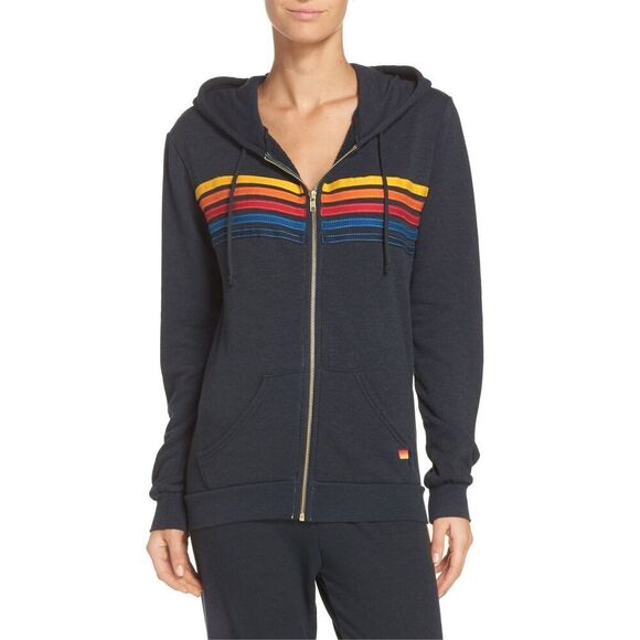 Aviator Nation Women's Black 5 Stripe Full Zip Hoodie Sweatshirt 2XL NWOT J004 - Picture 1 of 11